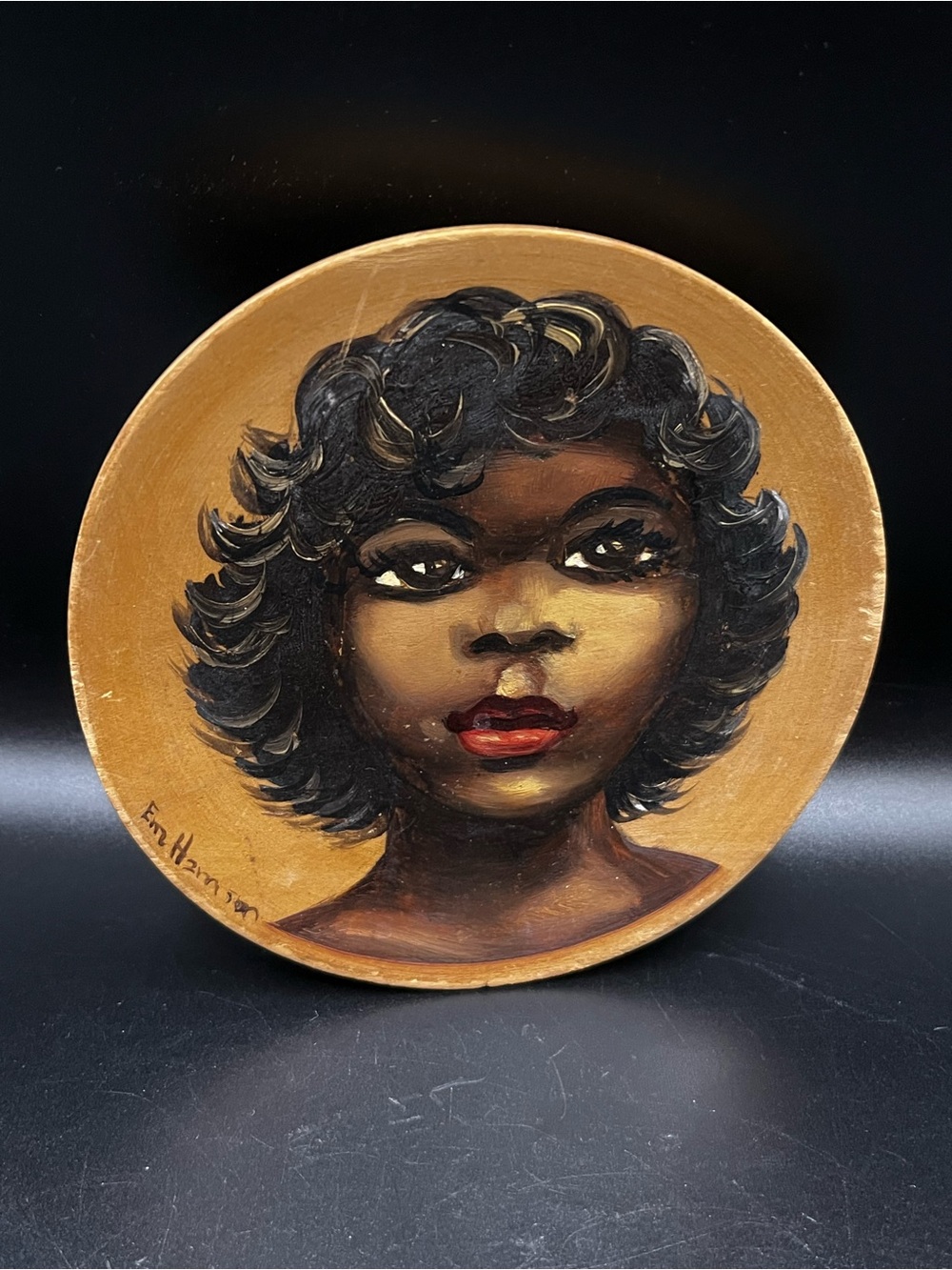 Signed Ena Harrison Portrait Oil/Acrylic on Turned Wood